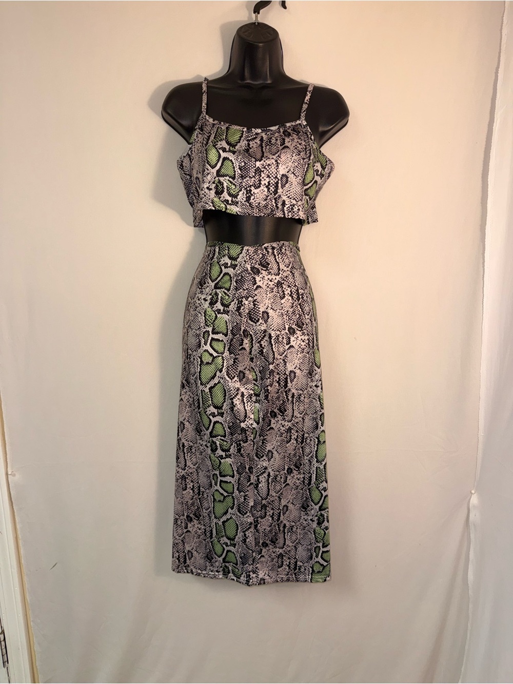 Green & Gray Snake Print Crop Top and Maxi Skirt Set